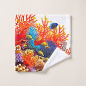 Farbenfrohe Gestaltung des Unterwasserlebens Badhandtuch Set (Waschlappen)