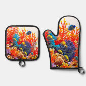 Farbenfrohe Gestaltung des Unterwasserlebens Ofenhandschuh & Topflappen-Set (Vorderseite)