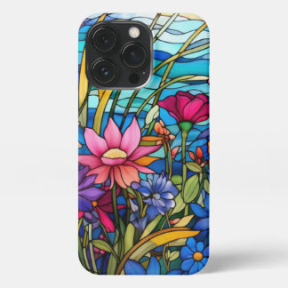 Farbenfrohe gestanzte Glasblumen Botanische Kunst iPhone 13 Pro Hülle
