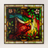 Farbenfrohe gestanzte Gläser, die zwei Vögel erken Puzzle (Horizontal)