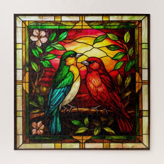 Farbenfrohe gestanzte Gläser, die zwei Vögel erken Puzzle (Vertikal)