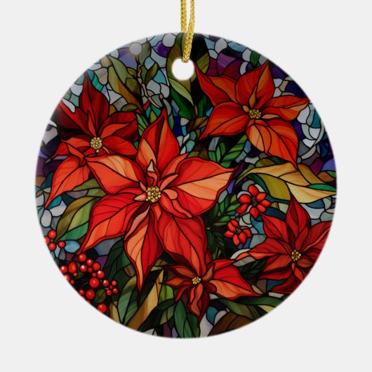 Farbenfrohe gestanzte Gläser Poinsettias & Holly Keramik Ornament (Vorne)