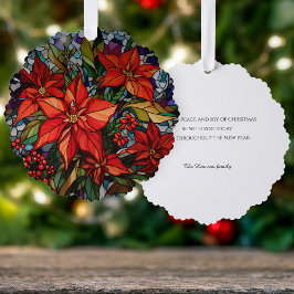 Farbenfrohe gestanzte Gläser Poinsettias & Holly Ornament Karte