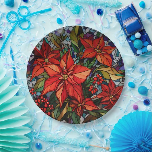 Farbenfrohe gestanzte Gläser Poinsettias & Holly Pappteller (Party)