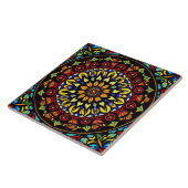 Farbenfrohe gestanzte Glasflora Mandala Artwork Fliese (Seite)