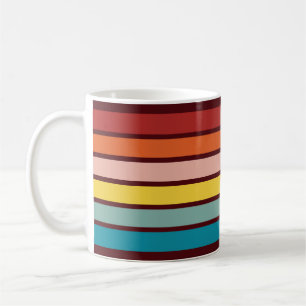 Farbenfrohe gestreifte 70er 80er Retro-Rennstreife Kaffeetasse