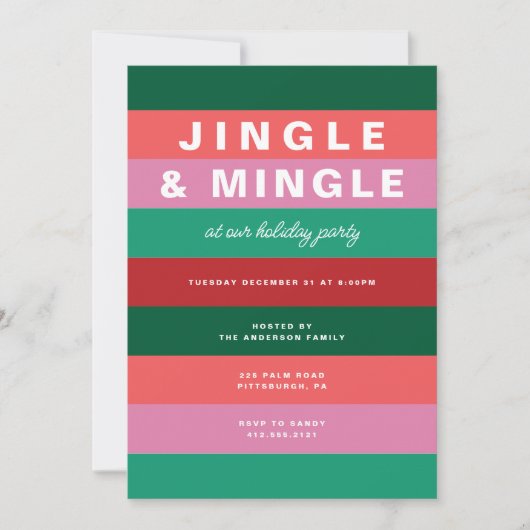 Farbenfrohe gestreifte Feier Einladung (Vorderseite)