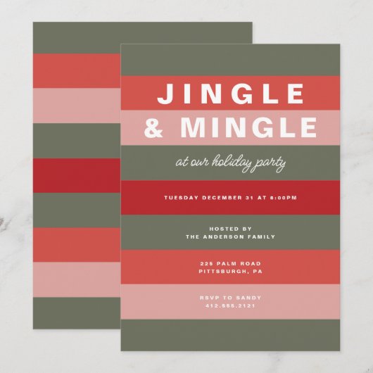 Farbenfrohe gestreifte Feier Einladung (Vorne/Hinten)