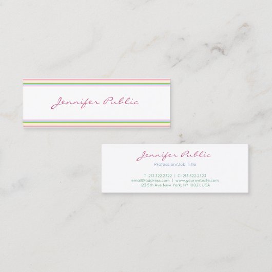 Farbenfrohe gestreifte moderne Minimalistische Vor Mini Visitenkarte (Vorne/Hinten)