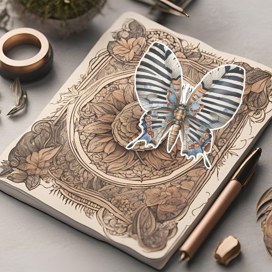 Farbenfrohe gestreifte Mottenklemme Aufkleber