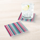 Farbenfrohe gestreifte Stoffe Art Glas Untersetzer (Schrägansicht)