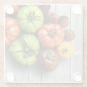 Farbenfrohe gestreifte Tomaten auf Wettertisch Glasuntersetzer (Rückseite)