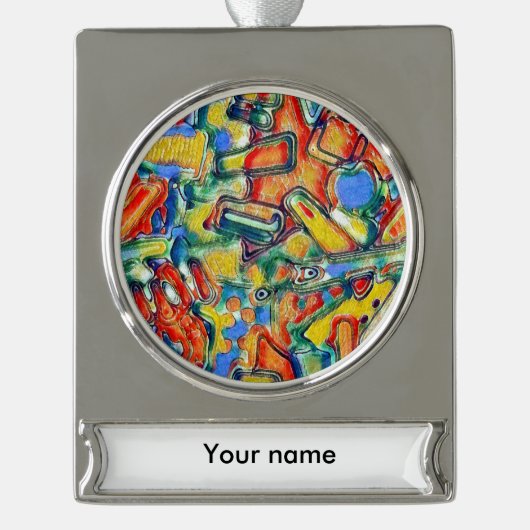 Farbenfrohe gestrichene Formen Banner-Ornament Silber (Vorderseite)