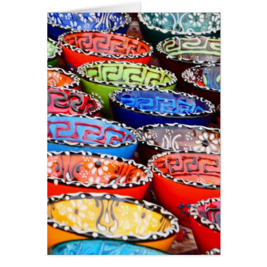 Farbenfrohe gestrichene Keramik Pots Leere Grußkar (Vorne)