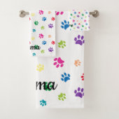 Farbenfrohe gestrichene Paw-Prints Badhandtuch Set (Insitu)