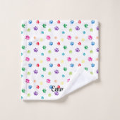 Farbenfrohe gestrichene Paw-Prints Badhandtuch Set (Waschlappen)