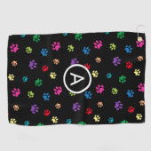Farbenfrohe gestrichene Paw Prints Monogramm Golfhandtuch (Horizontal)