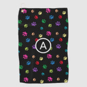 Farbenfrohe gestrichene Paw Prints Monogramm Golfhandtuch (Vorderseite)