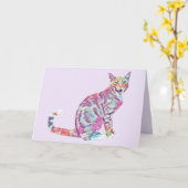 Farbenfrohe gestrichene Tabby Cat Grußkarte Karte (Gelbe Blume)