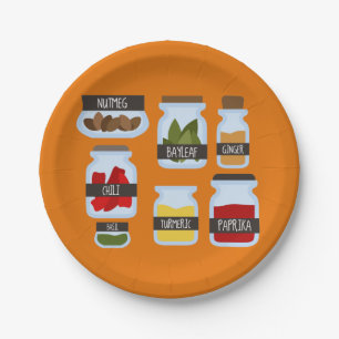 Farbenfrohe Gewürzgläser Kochkunst Pappteller