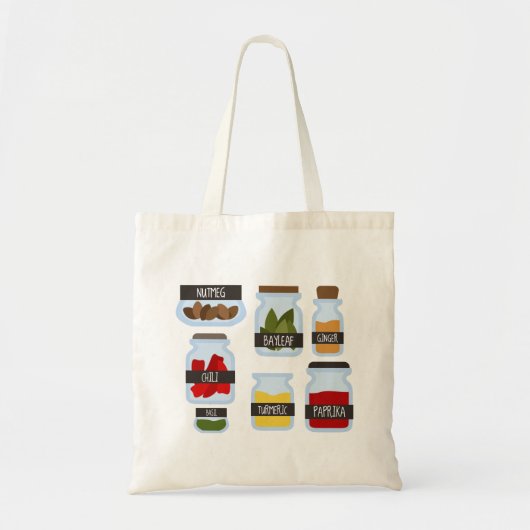 Farbenfrohe Gewürzgläser Kochkunst Tragetasche (Vorne)