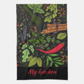 Farbenfrohe Gewürzmuster Name schwarz Küchentücher (Vertikal)