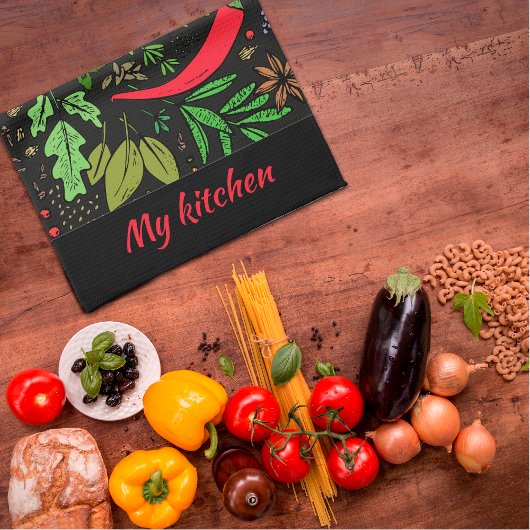 Farbenfrohe Gewürzmuster Name schwarz Küchentücher