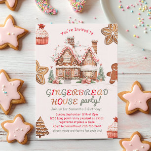 Farbenfrohe Gingerbret House Geburtstagsparty Einladung