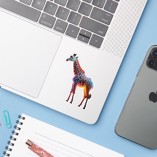 Farbenfrohe Giraffe Aufkleber (Laptop mit iPhone)