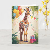 Farbenfrohe Giraffe mit Balloons im Dschungel | Ka Karte (Gelbe Blume)