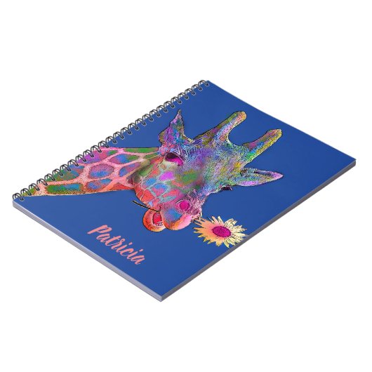 Farbenfrohe Giraffe mit Blume Notizblock (Linke Seite)