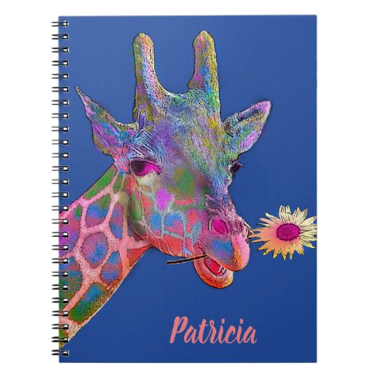 Farbenfrohe Giraffe mit Blume Notizblock (Vorderseite)
