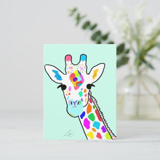 Farbenfrohe Giraffe Moderne Kunst Postkarte (Stehend Vorderseite)