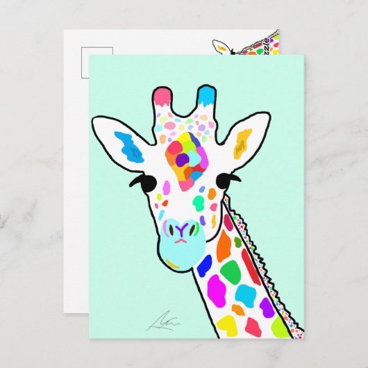 Farbenfrohe Giraffe Moderne Kunst Postkarte (Vorne/Hinten)