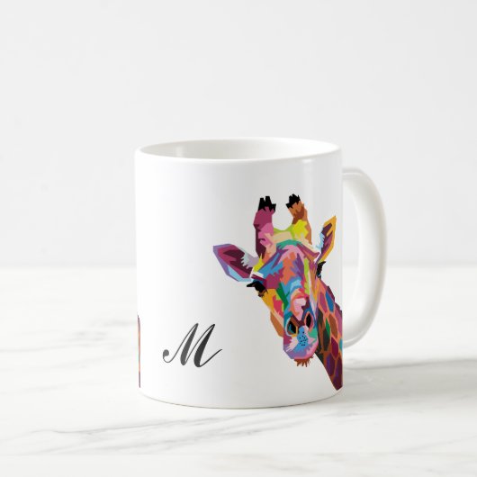 Farbenfrohe Giraffe Pop Art Monogram Kaffee Tasse (VorderseiteRechts)