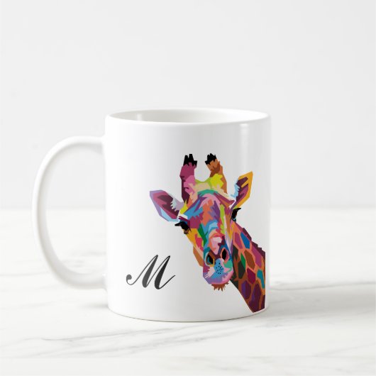 Farbenfrohe Giraffe Pop Art Monogram Kaffee Tasse (Links)