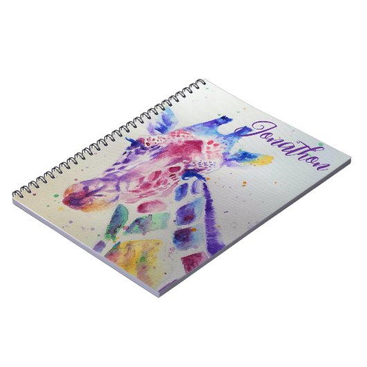 Farbenfrohe Giraffe Tier Wasserfarben Art Boys Notizblock (Linke Seite)