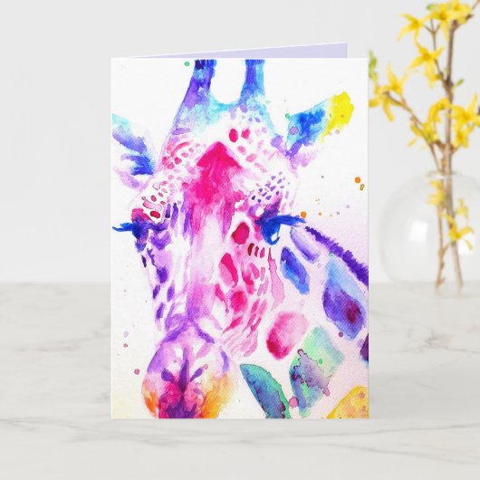 Farbenfrohe Giraffe Tierfarbe Geburtskarte Karte (Gelbe Blume)