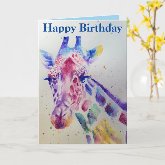 Farbenfrohe Giraffe Tierfarbe Geburtskarte Karte (Gelbe Blume)