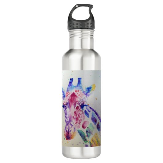 Farbenfrohe Giraffe Tierfarben Design Edelstahlflasche (Vorderseite)