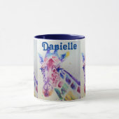 Farbenfrohe Giraffe Tierfarben Design Zwei Tasse (Zentrum)