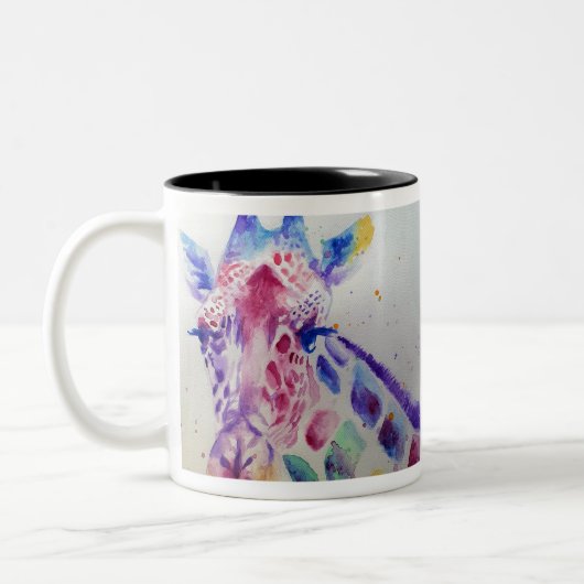 Farbenfrohe Giraffe Tierfarben Design Zweifarbige Tasse (Links)