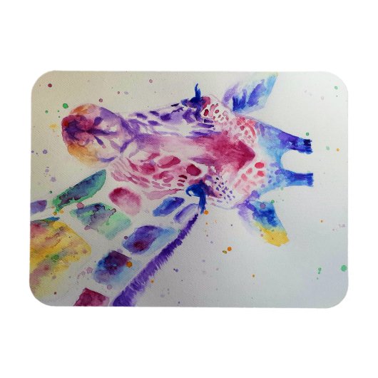 Farbenfrohe Giraffe Wasserfarbene Kunst, Dichtung  Magnet (Horizontal)