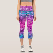 Farbenfrohe Girl Mermaid Glitzer Scanner Muster Capri Leggings (Vorderseite)