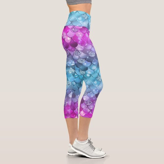 Farbenfrohe Girl Mermaid Glitzer Scanner Muster Capri Leggings (Rechts)