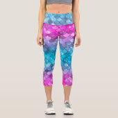 Farbenfrohe Girl Mermaid Glitzer Scanner Muster Capri Leggings (Vorderseite)