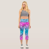 Farbenfrohe Girl Mermaid Glitzer Scanner Muster Capri Leggings (Vorderseite)