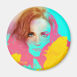 Farbenfrohe Girl Pop Art, Round Magnet - Intensive