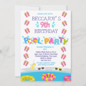 Farbenfrohe Girls Flip Flops Splash Pool Party Einladung (Vorderseite)