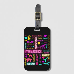 Farbenfrohe Girls Gymnastik Glossartypografie Gepäckanhänger